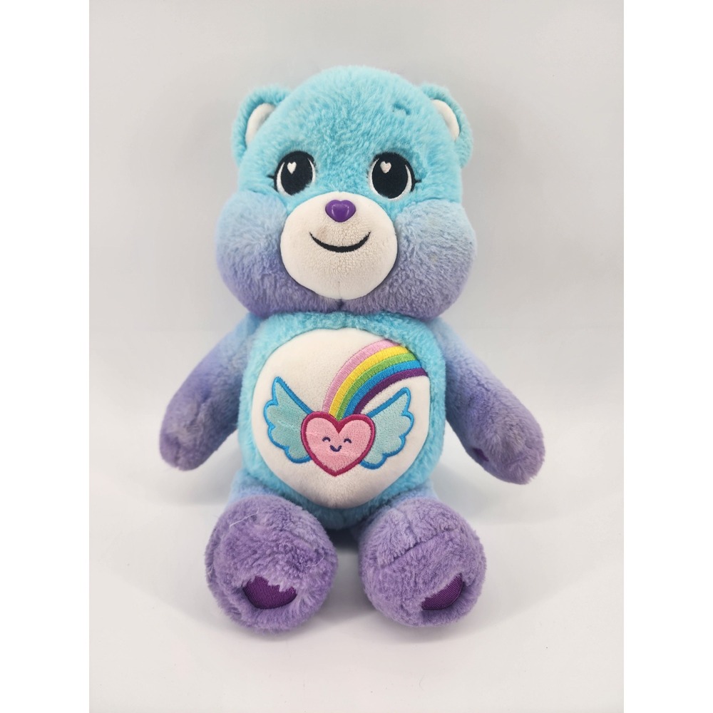 Care Bears Dream Bright Bear Plush Blue Purple Ombre Rainbow Heart Wings 14 inch